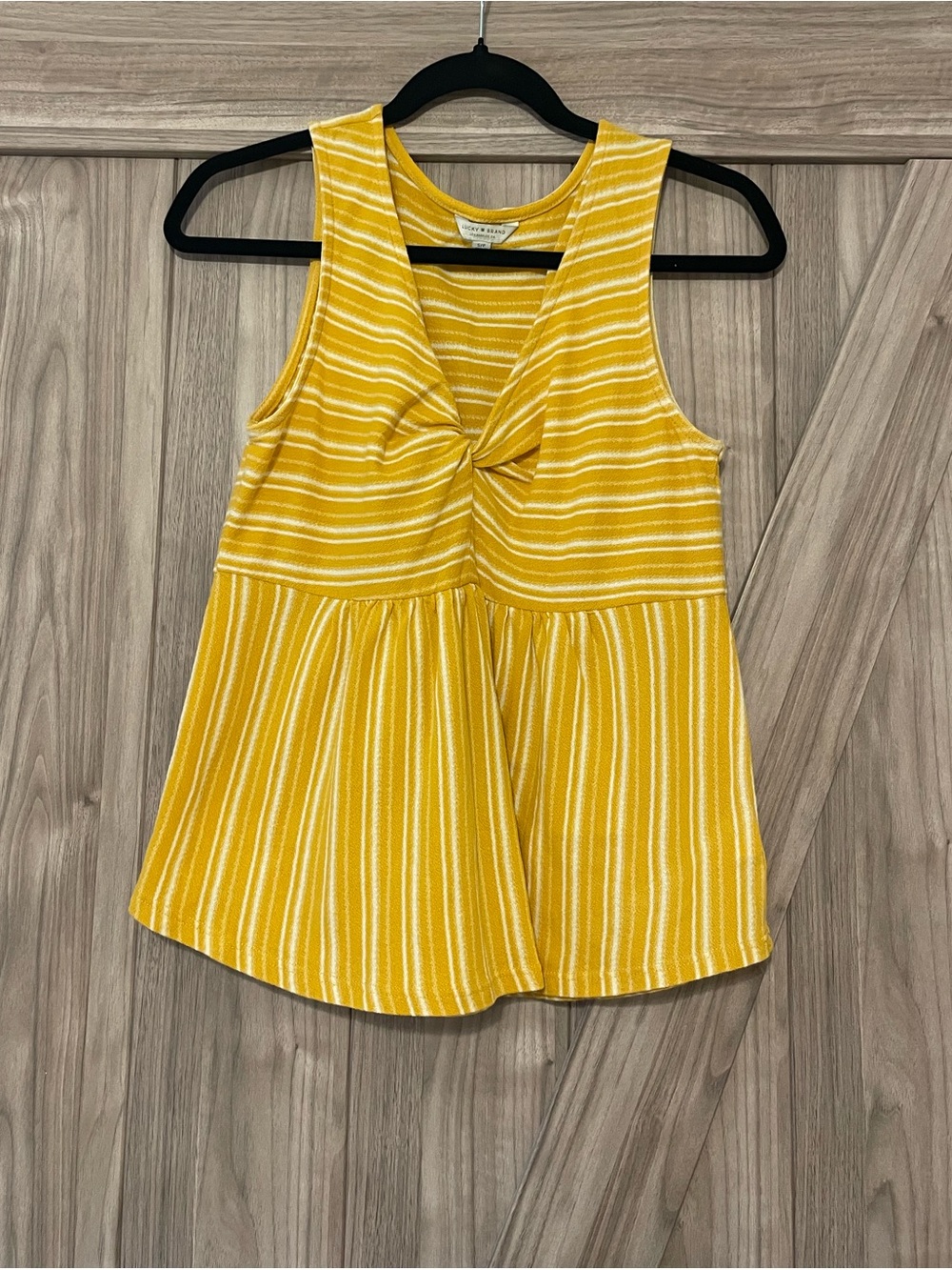 Lucky Brand Yellow Striped Knot-Front Tank